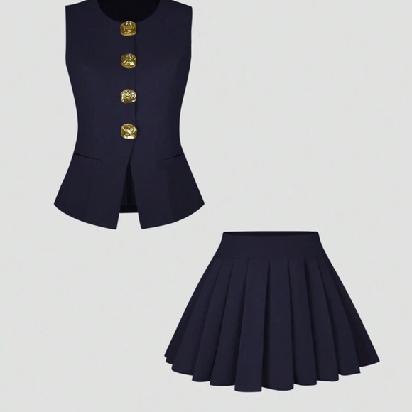 SET (top and skirt) Elegant dark navy blue Skirt set (2 pcs) - Picture 1 of 5